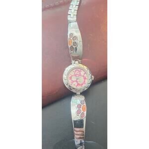Women's silver Tone 22mm Foxy Watch, Purple and Pink Flower Pattern Face/Band